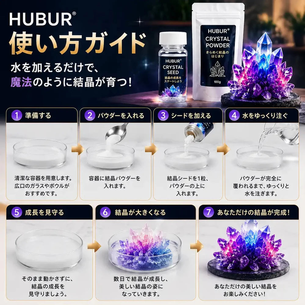 💎 HUBUQ® ラグジュアリー・クリスタル工房 – プレミアム結晶育成パウダー